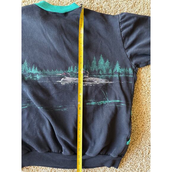 VTG Art Unlimited Sportswear USA Made Loon Black Pocketed 1/4 Button XL Crewneck - Picture 7 of 8